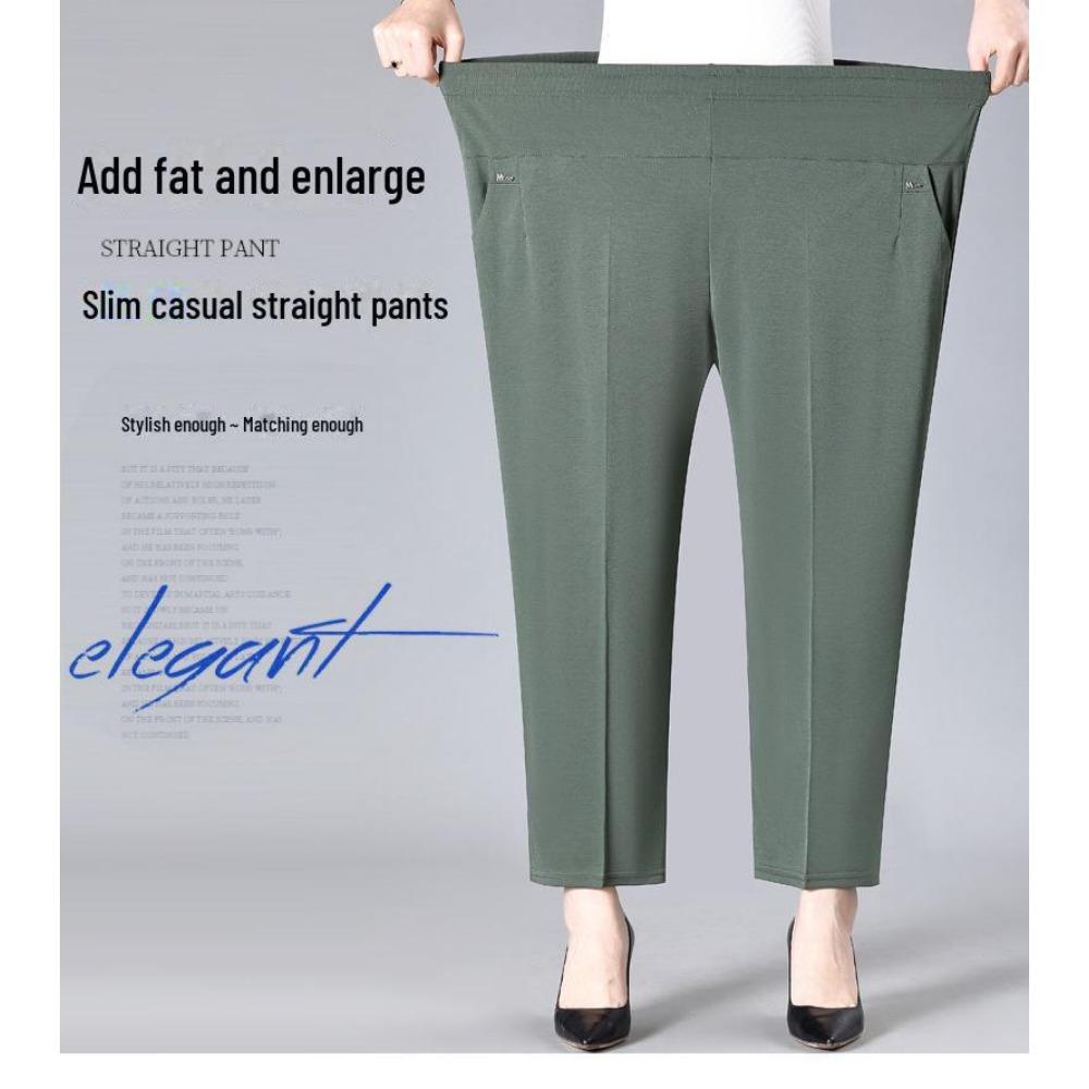 Pantalones de verano de seda helada para mujeres de mediana edad: pantalones holgados de pierna recta de nueve puntos para madres mayores y abuelas