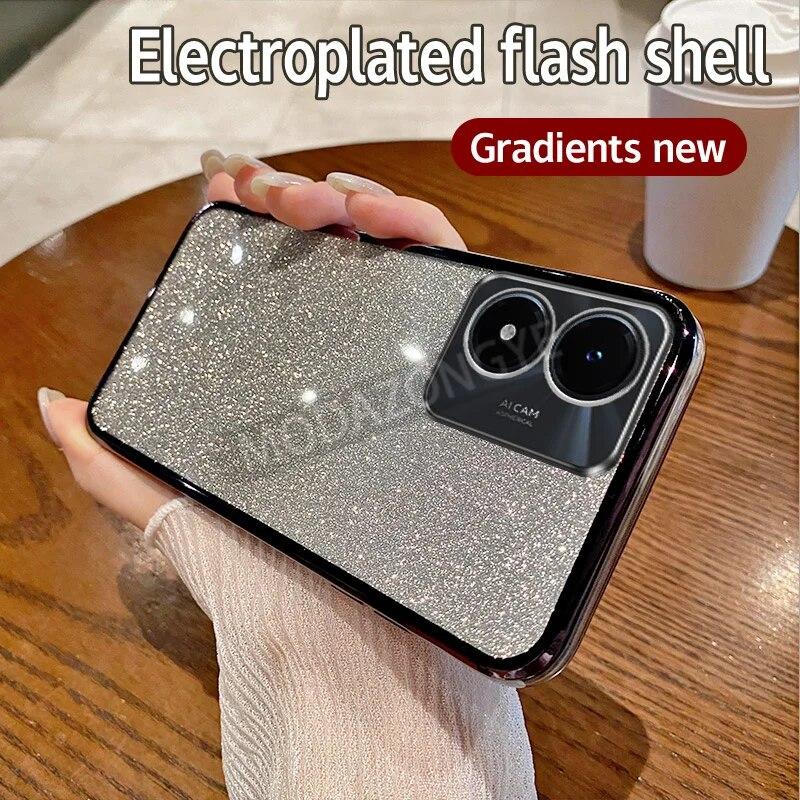 For Vivo Y02s Case Electroplating Soft Glitter TPU Back Cover Vivo Y02s V2203 Phone Casing For Girl Woman