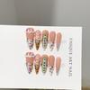 Women Long Pointed Press‑On Nails Pure‑Handmade Pink Hand Painted French 3D Engraved False Nail Patches