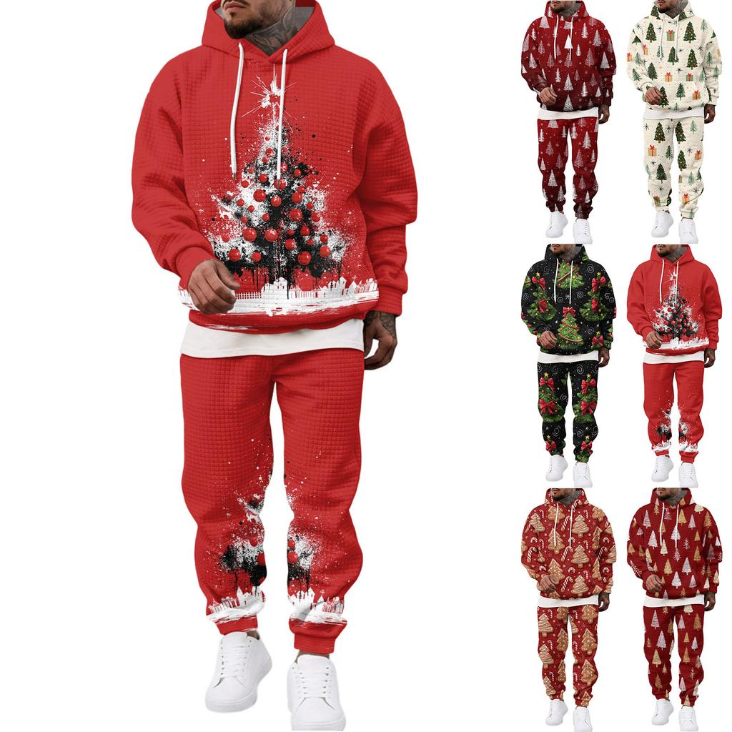 Men's Casual Sweatshirt Set with Pattern for Fall and Winter