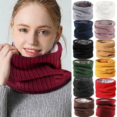 Knitted Windproof Circle Loop Scarves Neck Warmer Fleece Lined Scarf Winter Neck Gaiter