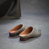 Johnature Low Heel Outdoor Slippers Fashion Pointed Toe Woven Genuine Leather Women's Slip-on Shoes
