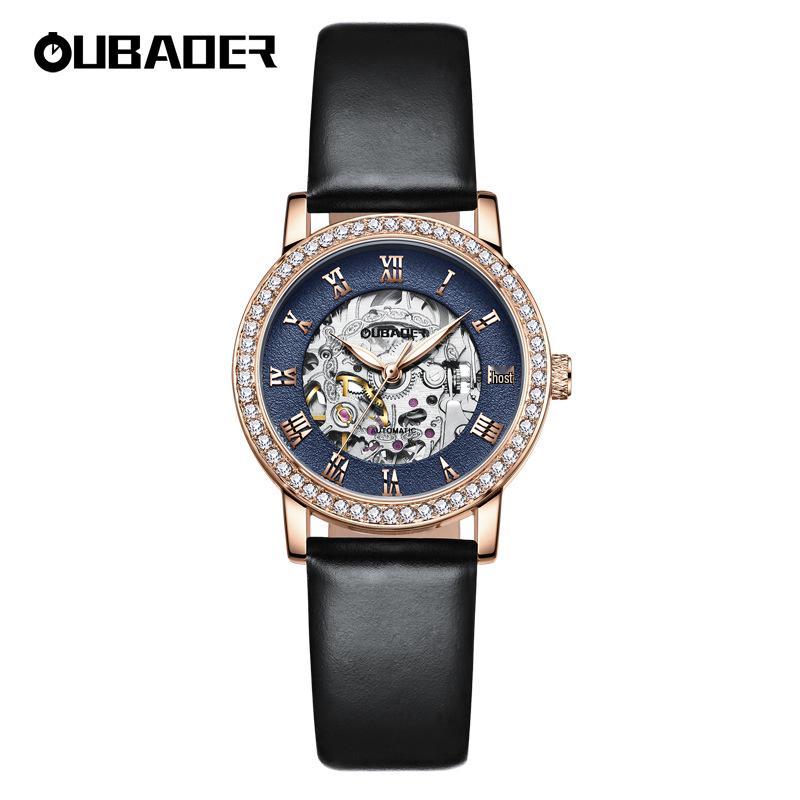 OUBAOER Women's Casual Mechanical Watch with Roman Numeral Dial, Waterproof Design