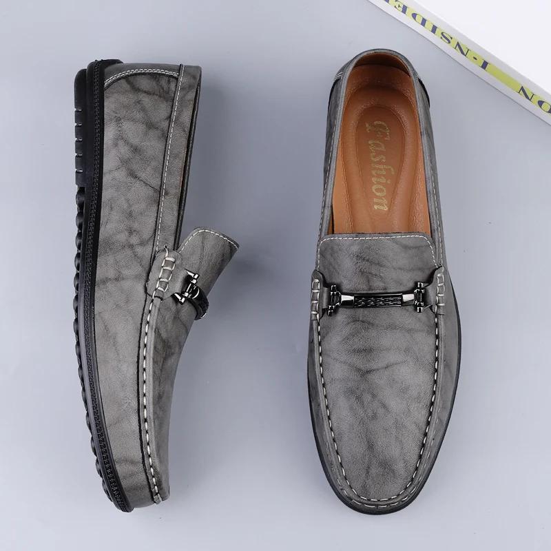 Fashion Genuine Leather Loafers for Men Handmade Casual Shoes Moccasins Breathable Sneakers Mens Driving Shoes Comfort Soft Dress Flats