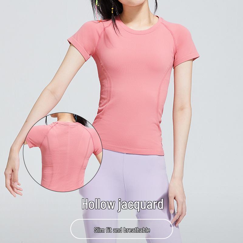 

Женская спортивная футболка с коротким рукавом и круглым вырезом, облегающего кроя для йоги и бега - Дышащий и формирующий топ для фитнеса Small