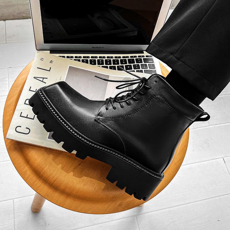 Platform High Top Shoes for Men Black Leather Dress Shoes Japan Korea All-Match Casual Wear-Resistant Footwear Chaussure Homme