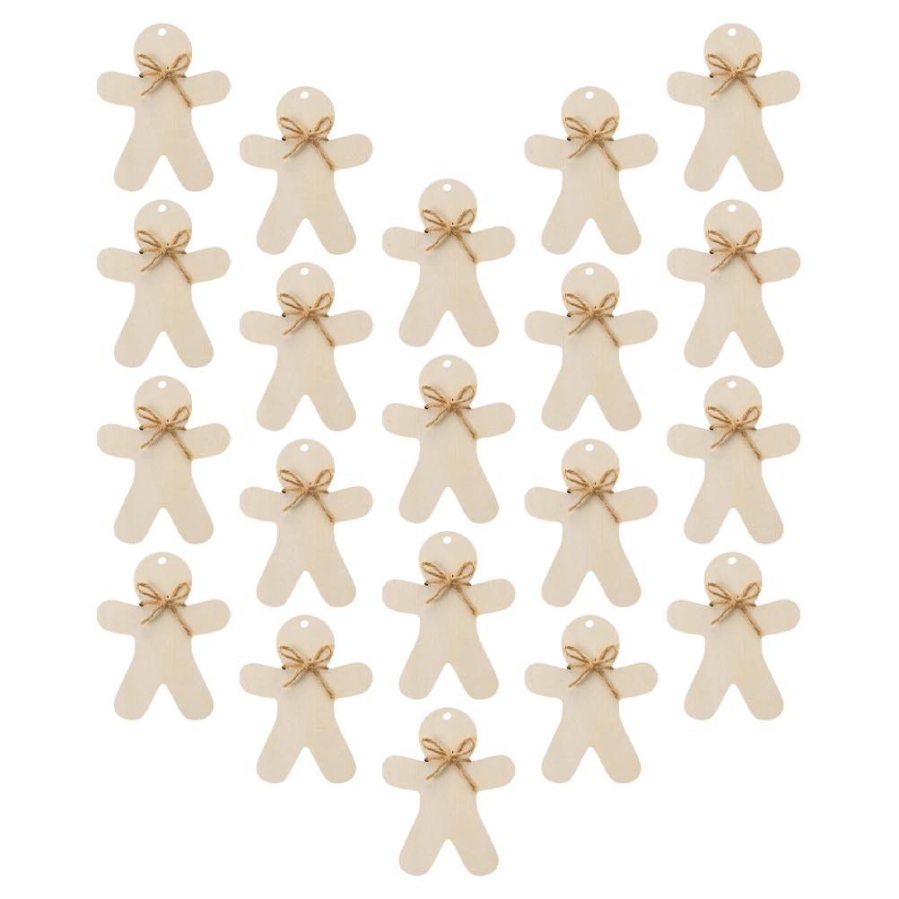 20 шт. Деревянные рождественские украшения Незаконченные вырезки пряничного человечка Сделай сам Рождественский декор Деревянные спилы Праздничные поделки кофейный