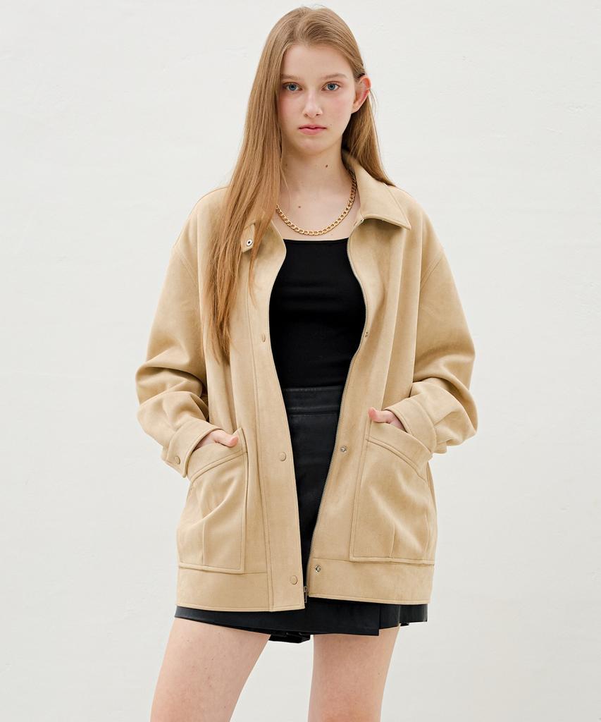 Olive Des Olive Oversized Zip-Up Suede Jumper Oh6Sm1820