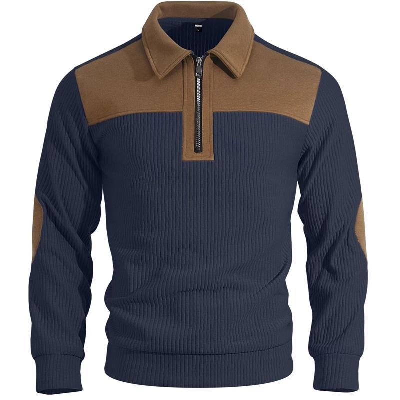 Men's Color Block Half Zip Knit Sweater Casual Pullover