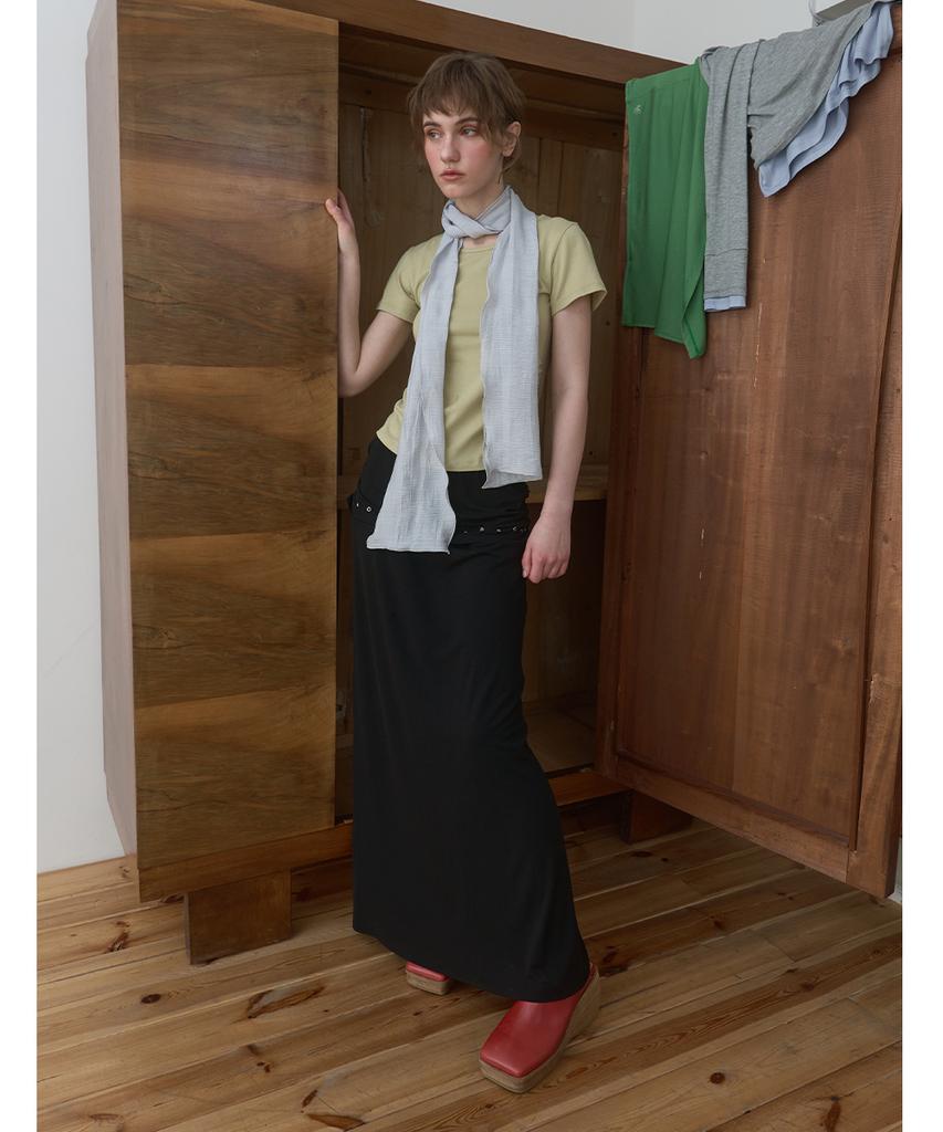 Pisis Side Shirred Long Skirt_Black