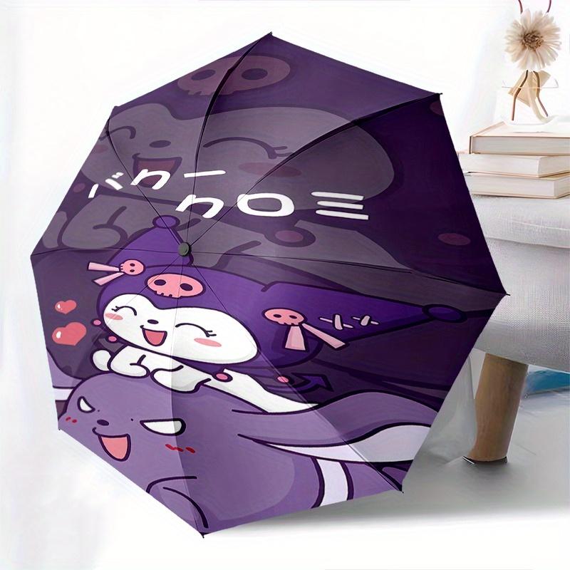 Kuromi Automatic Folding Umbrella-Simple 8-Rib Design, Bright Cartoon Pattern, Durable Iron Frame, Suitable For Travel, Outdoor, Beach-Cute