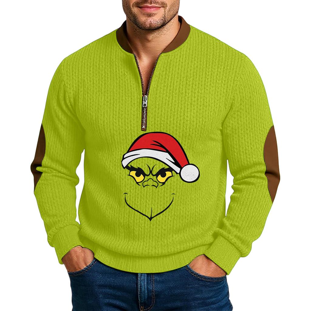 Christmas Men's Outdoor Zipper Long Sleeved Casual Top Sweatshirt