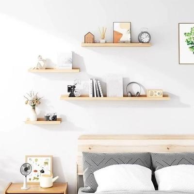 Space Saving Wooden Floating Shelf Minimalist Style Rustic Wall Mounted Storage Rack Decorative Display Stand Kitchen