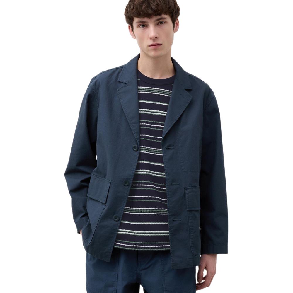 UNIQLO Solid Textured Single-Breasted Lapel Jacket Men jackets Dark-Blue 467024-68