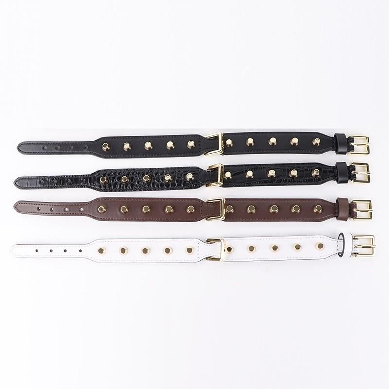 Premium Full-Grain Leather Pet Collar With Bucket Rivets Adjustable Dogs Cats Anti-Bite Escape-Proof