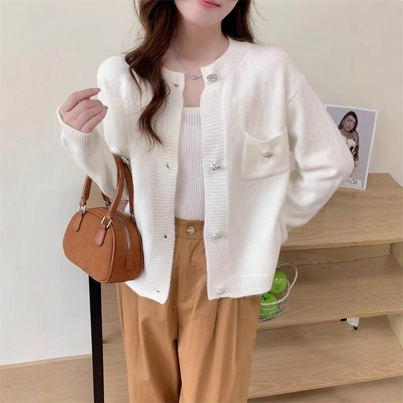 

Красный вязаный кардиган женский ранняя осень с длинным рукавом свободный свитер новый круглый вырез тонкий топ женская одежда average size