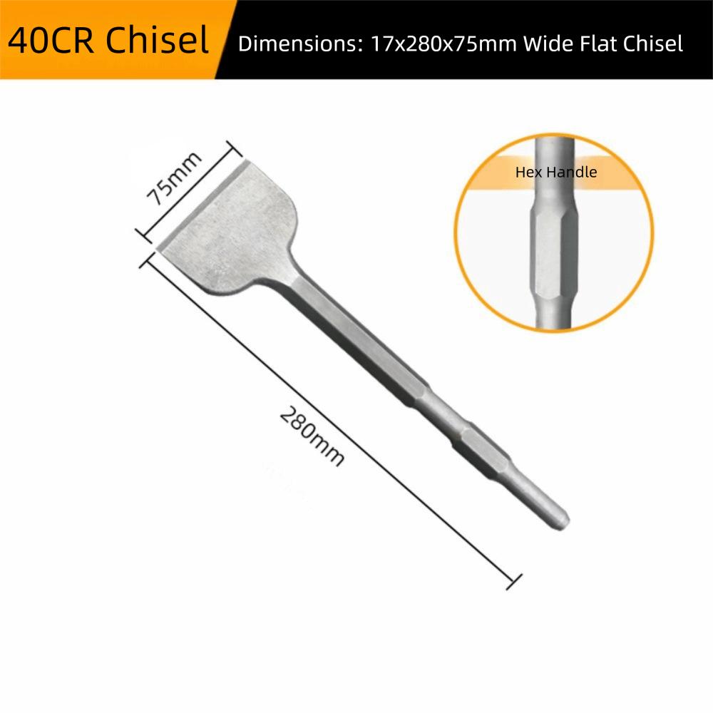 

Hexagonal Shank Slotting Flat Chisel Silver Steel Impact Bit Flat Head High Hardness Electric Hammer Drill Bit Concrete 17-270-75