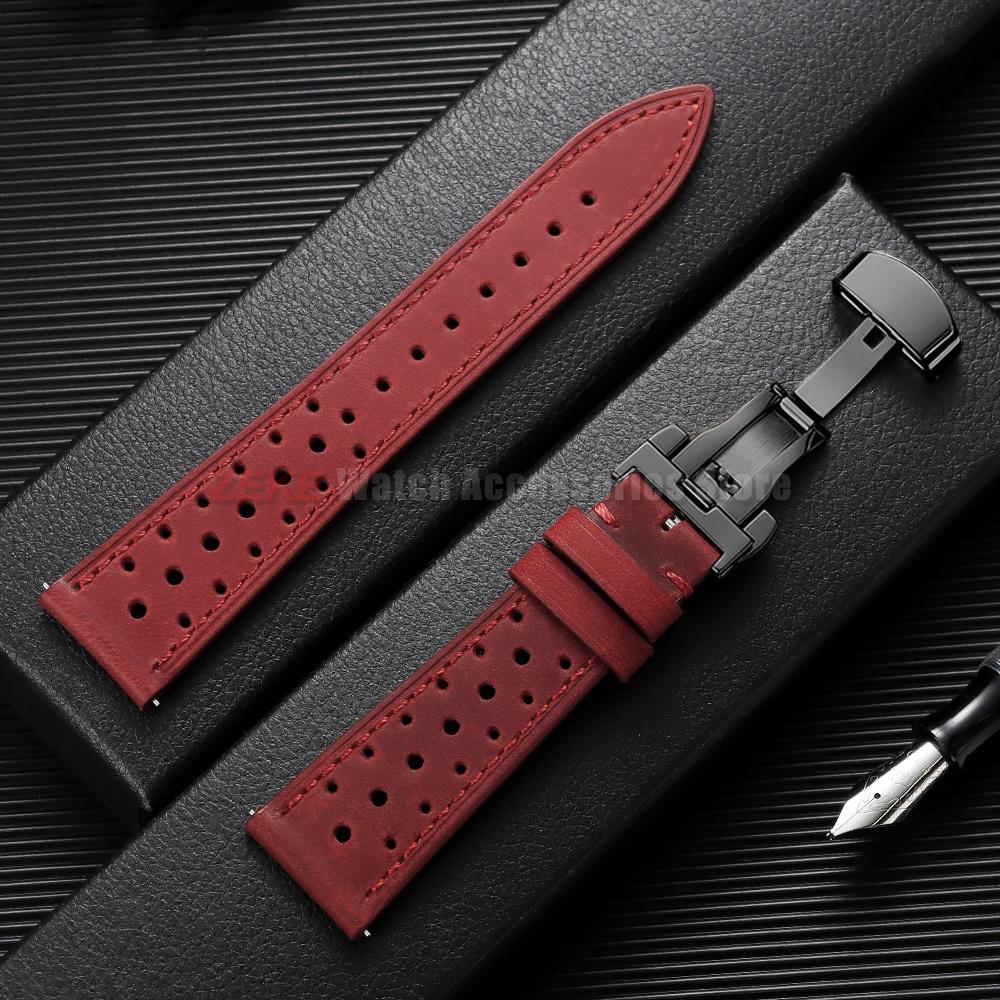 Quick Release Vintage Leather Watch Strap Stitching Cowhide Band for Omega 18/19/20/21/22/24mm Deployment Clasp Wrist Bracelet