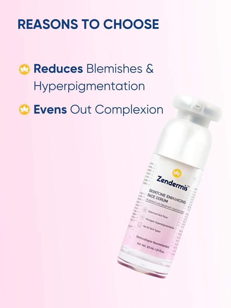 Zendermis Skintone Enhancing Face Serum, with Hyaluronic Acid, Helps to Reduces Hyperpigmentation, Acne, Blemishes & Dark Spots, Suitable for All T
