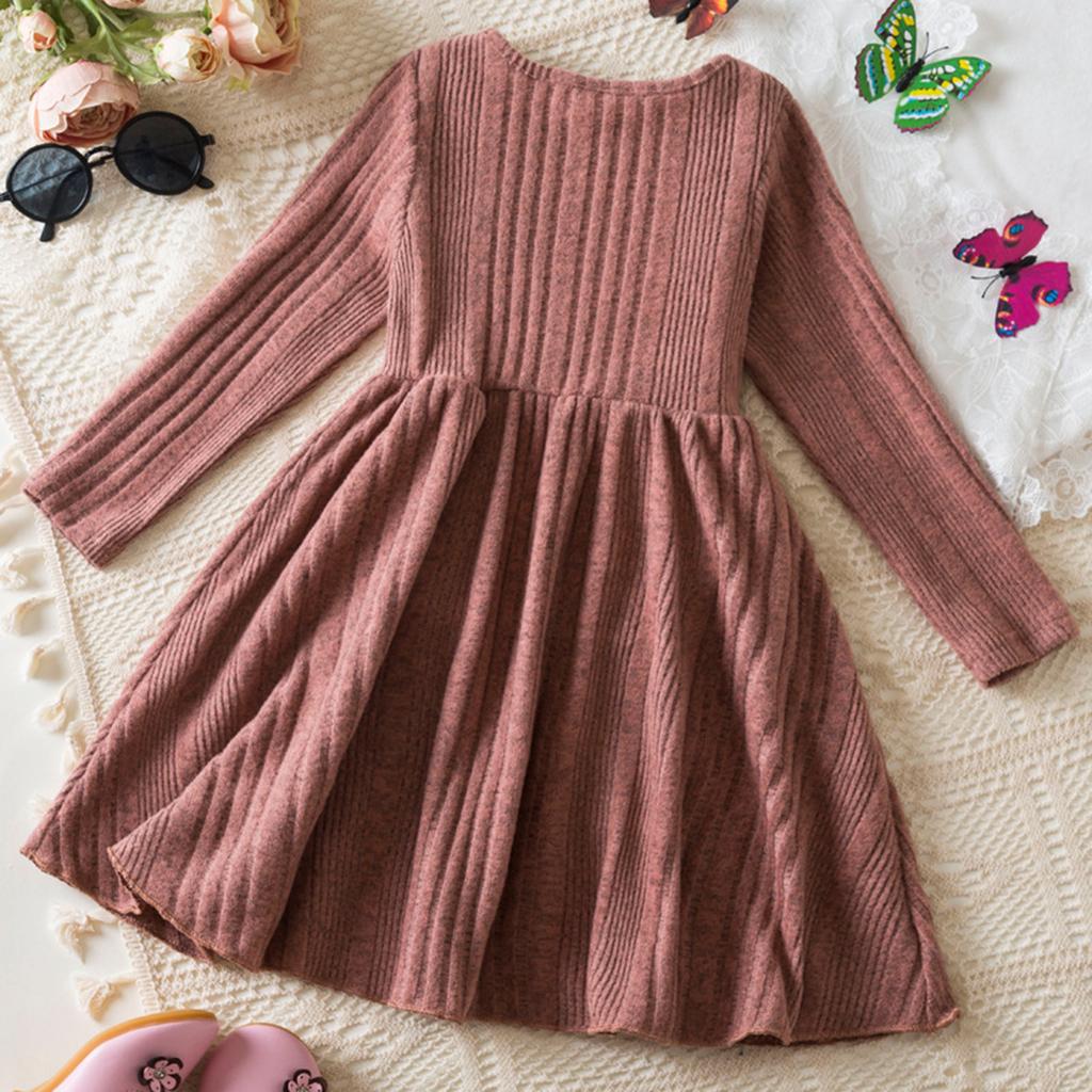 Girls Fashion Cute Long Sleeve Princess Dress Solid Color Casual Dresses