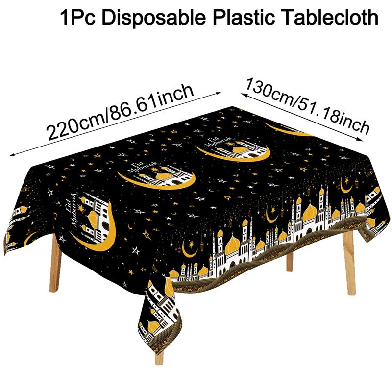 Eid Mubarak Tablecloth Plastic Castle Table Cover for Home 2026 Islamic Muslim Party Decor Ramadan Decorations Eid Al Adha Gifts