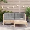 vidaXL 3-part. Garden Lounge Set with Grey Cushions Pine Solid Wood