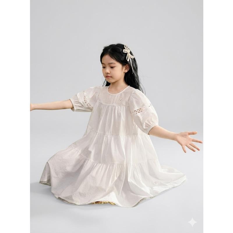 Big Girls Puff Sleeve Short Sleeve Princess Dress Casual Summer Sweet Kids Dress