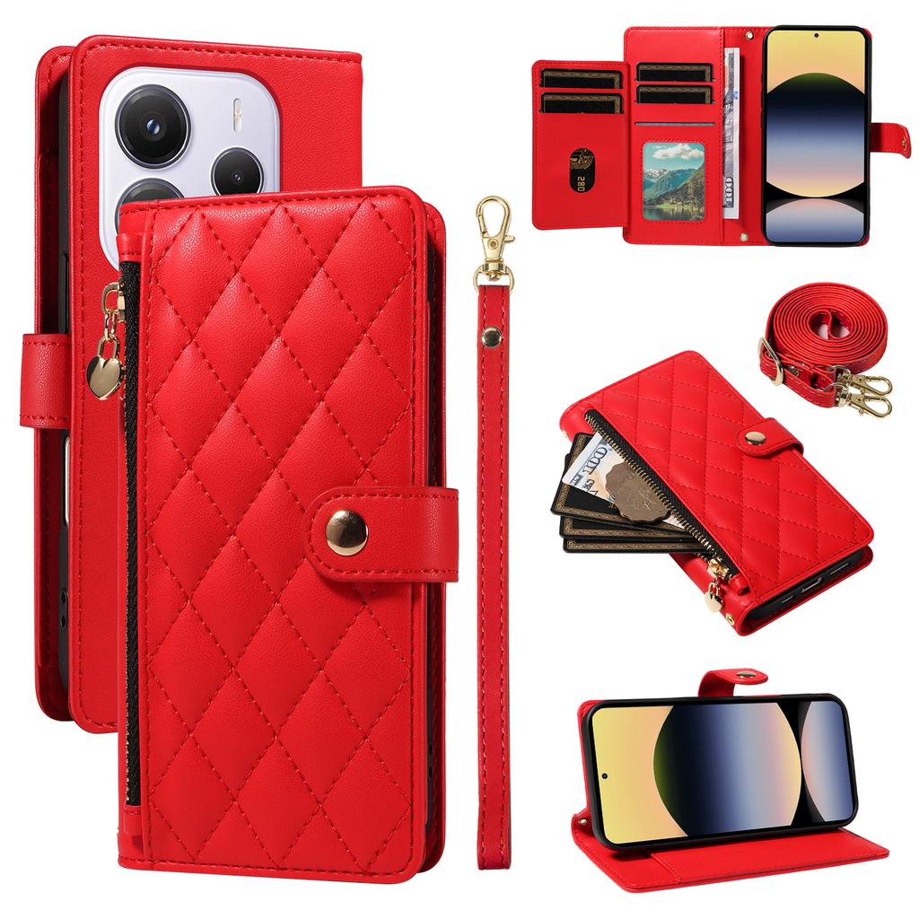 For Xiaomi Redmi Note 14 4G (164.84x78.15x8.16mm) Wallet Case with Straps,Rhombus Leather Stand Phone Cover