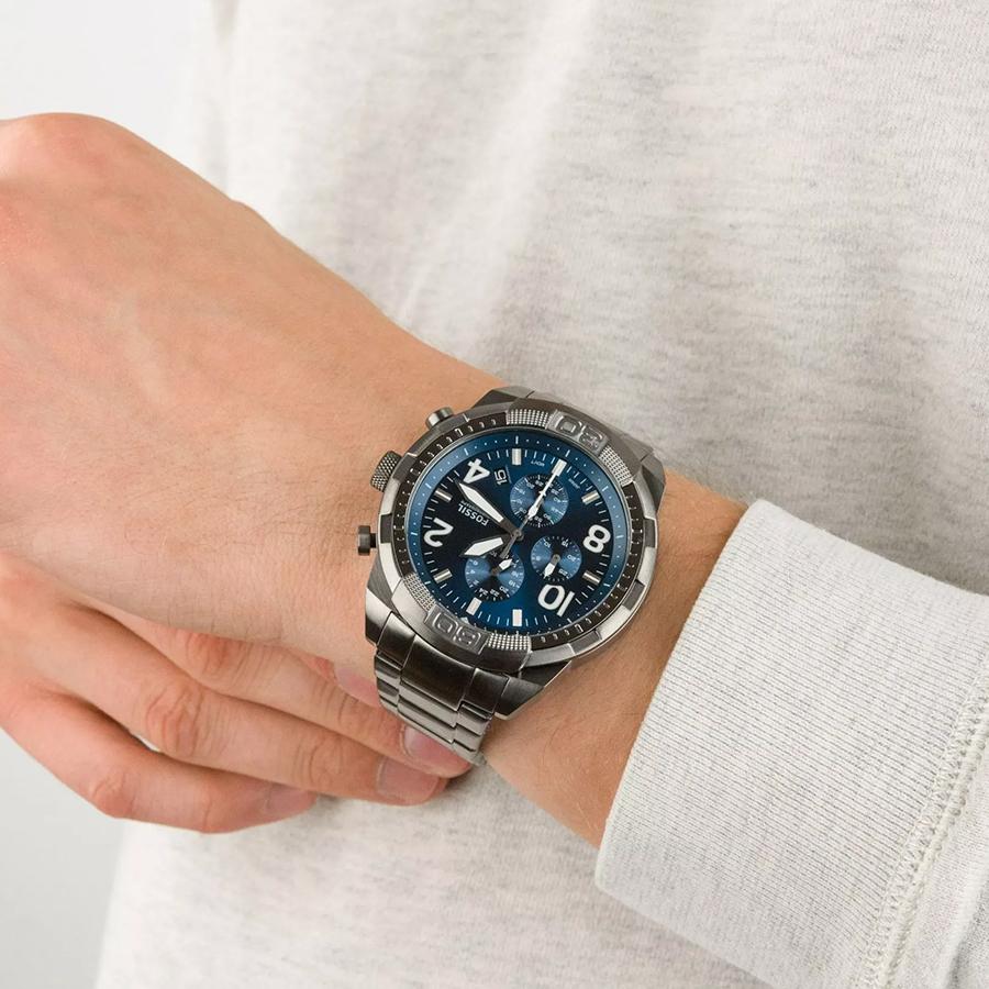 Fossil Bronson Chronograph Blue Dial Grey Steel Strap Watch for Men - FS5711