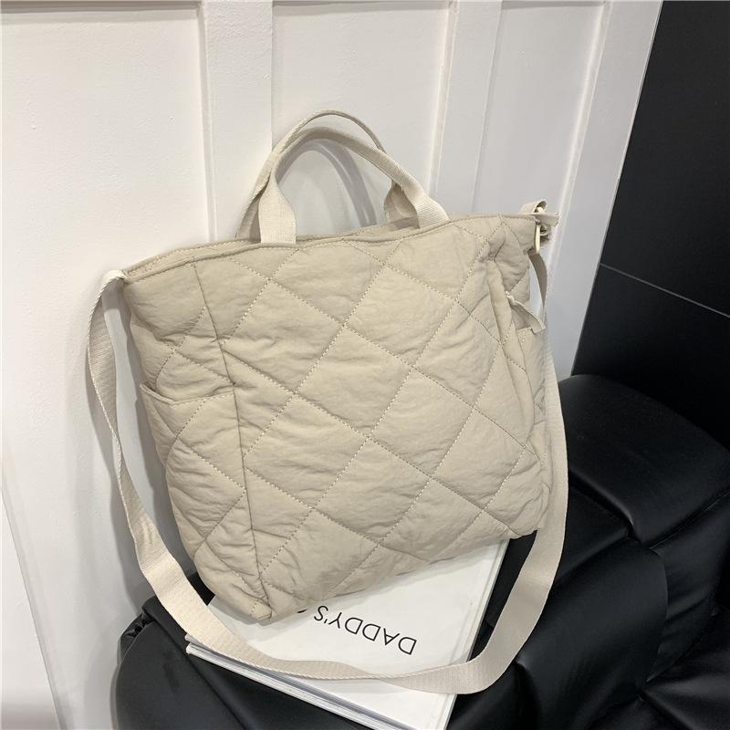 Autumn and Winter Commuting Large-capacity Tote Bag, Student Class Shoulder Bag, Cotton Clothes, Messenger Bag, Soft Waxy Handbag