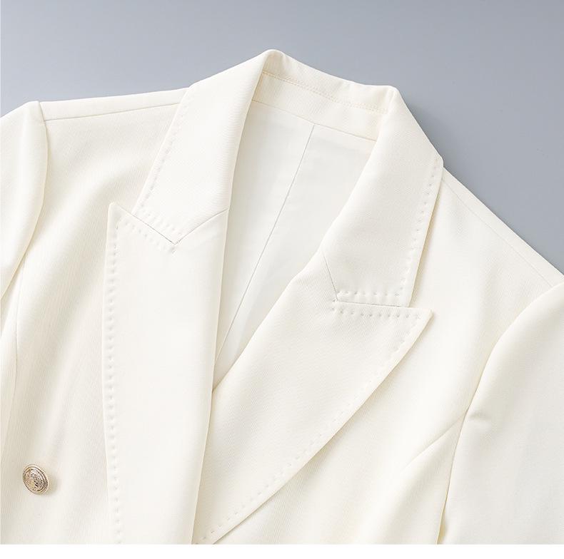 Women's Summer High-End Double-Breasted Slimming Suit Dress with Turn-Down Collar