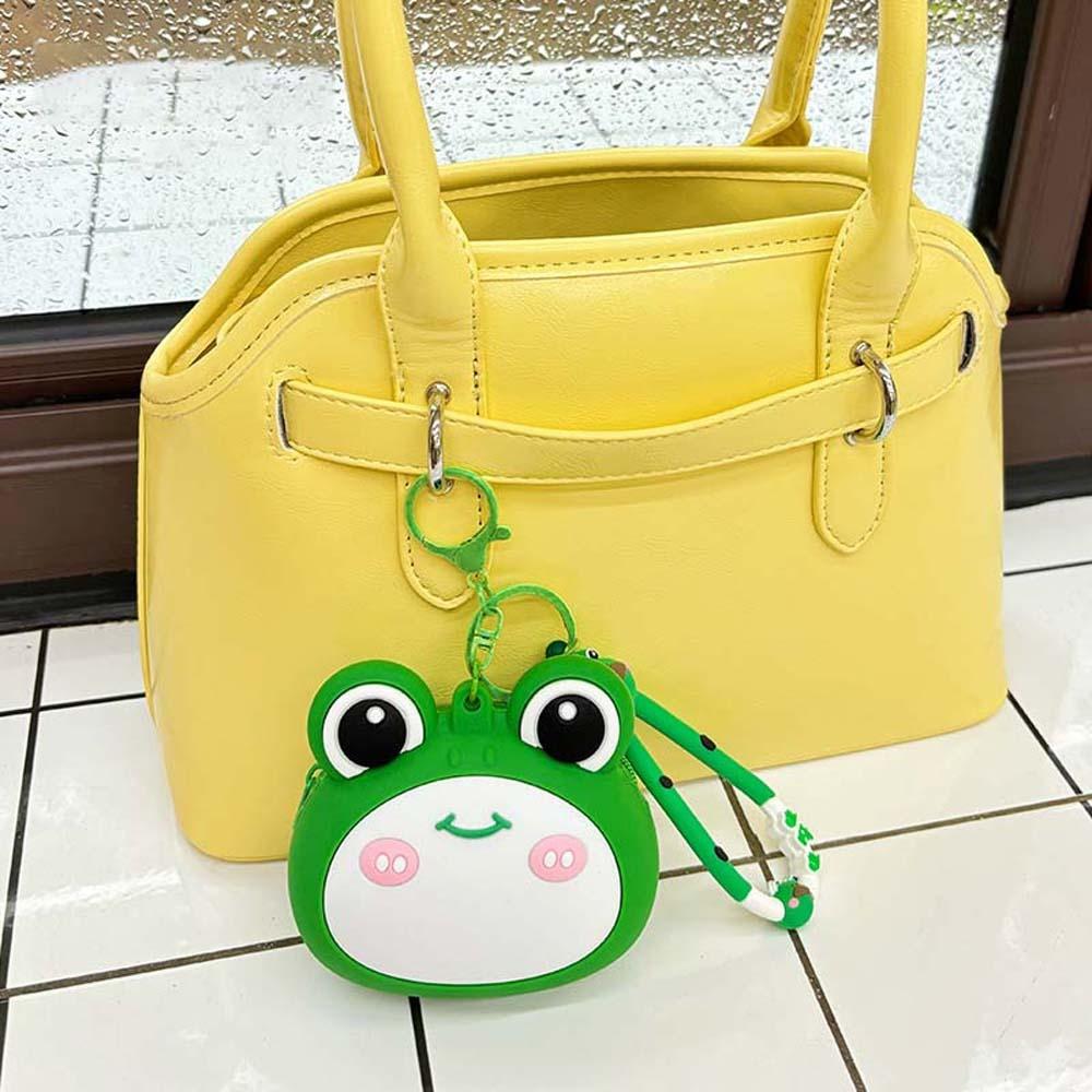 Key Ring Hamburger Coin Purse Portable Cartoon Silicone Wallet Green Frog Storage Bag  Kids