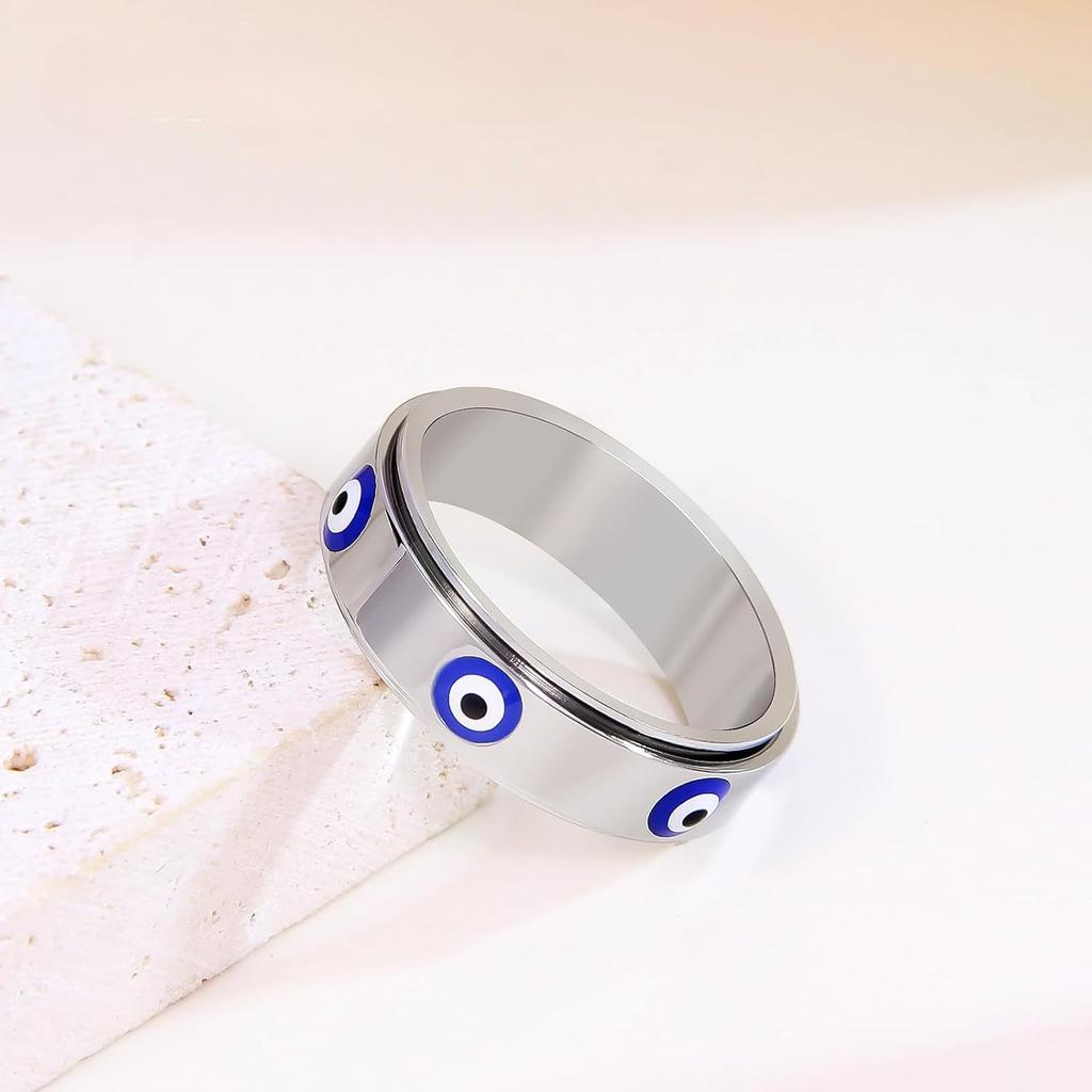 Evil Eye Anxiety Rings for Women GoldPlating Stainless Steel Spinner Fidget Ring Turkish Faith Protection Jewelry Luck Amulet
