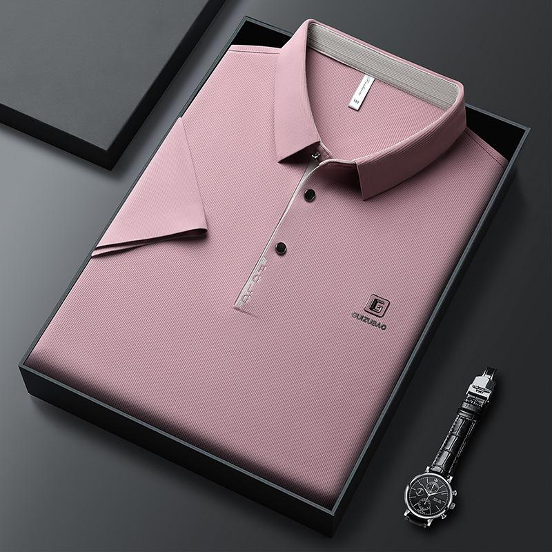 Nahtloses Poloshirt Herren High-End Medium Herren Casual Kontrastfarbene Knopfleiste Revers Kurzarm T-Shirt