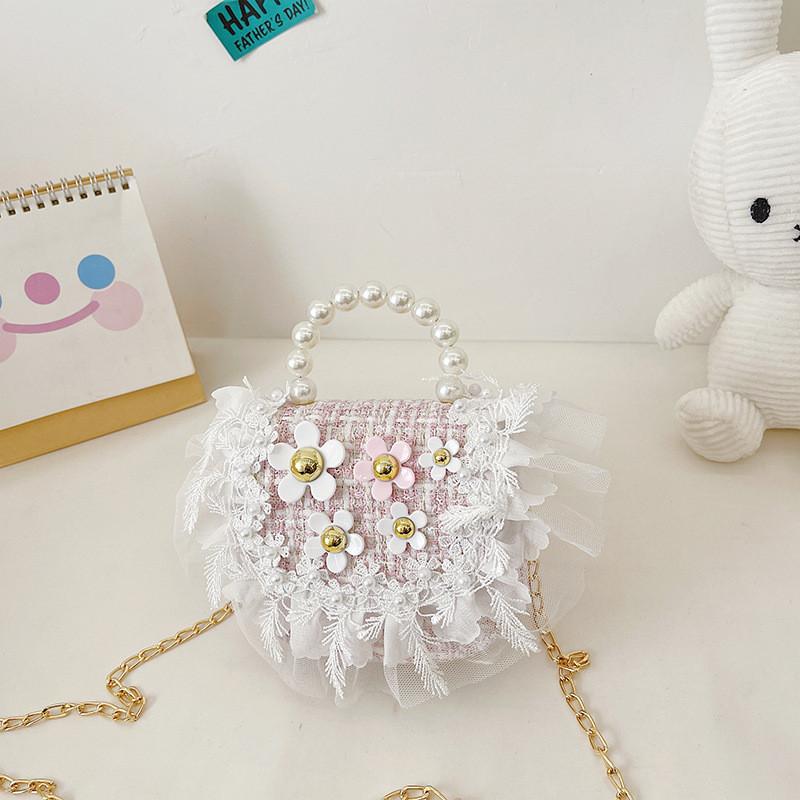 

Stylish Mini Pearl Crossbody Bag For Kids With Cute Cartoon Design And Waterproof Feature Small Flower Pink