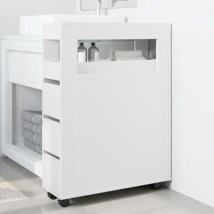 VidaXL Meuble étroit de salle de bain à roulettes blanc, rangement de salle de bain étroit, rangement étroit pour salle de 855268