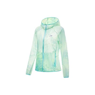 Li Ning Running Series Volledig Bedrukte Zonnebescherming Sportjack met Capuchon Damesjack Licht-Wasblauw Fluorescerend-Lichtgroen Standaard-Wit AFDT186-6
