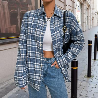Outono Novo Clássico Xadrez Jaqueta Camisa Fina para Mulheres Solta Casual Versátil Camisa Cardigan