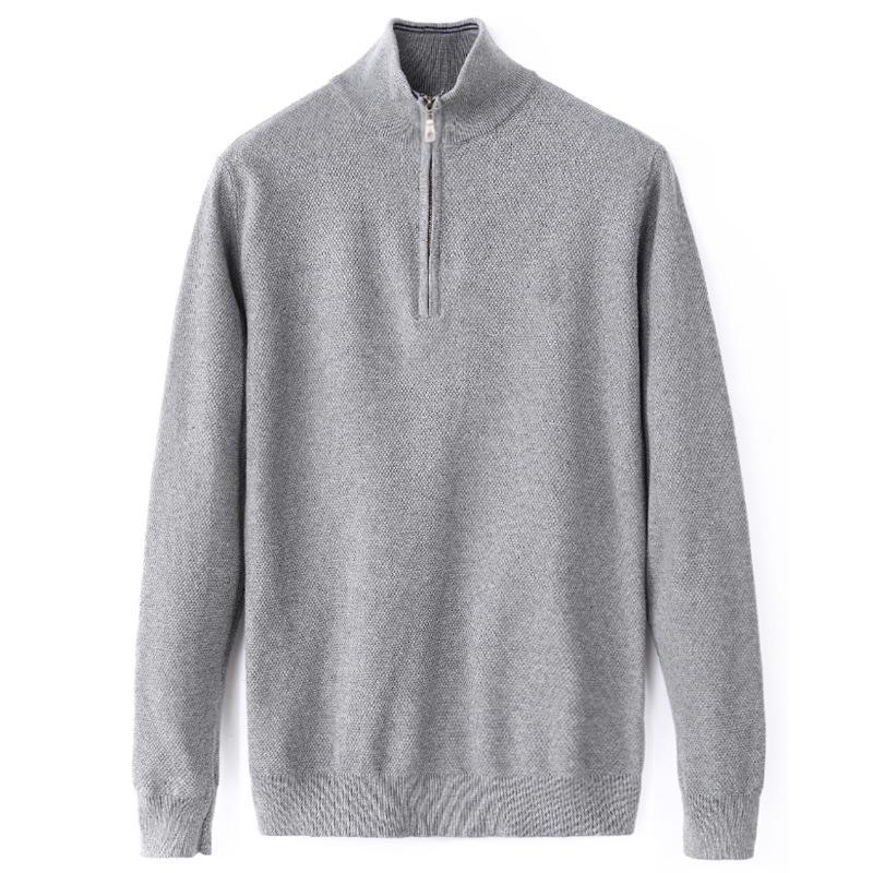 Men s Autumn/Winter Stand Collar Knit Polo Sweater - Solid Color, Loose Fit, Plus Size, Long Sleeve L