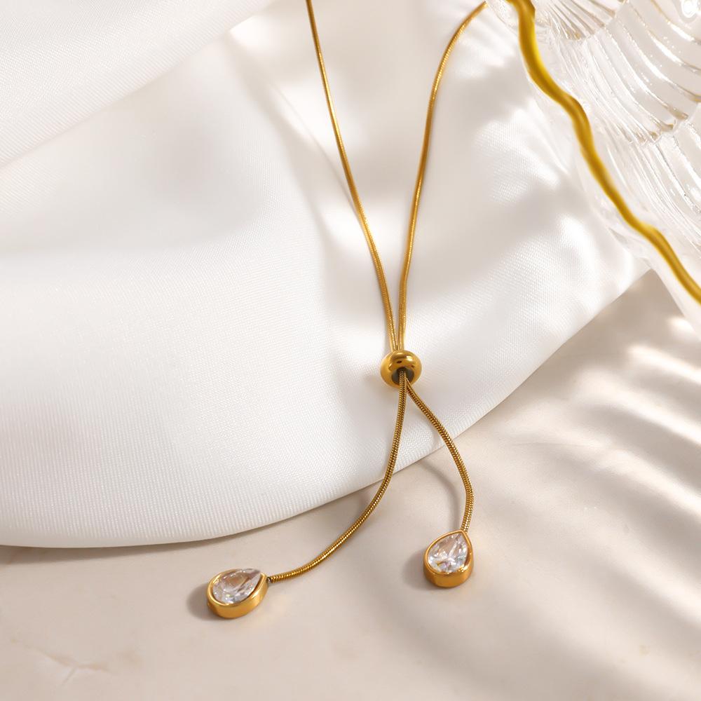 SUMMLY Dainty Heart Zircon Necklace Adjustable Stainless Steel 18K Gold Plated Y Chain Necklace for Women Fashion Jewelry