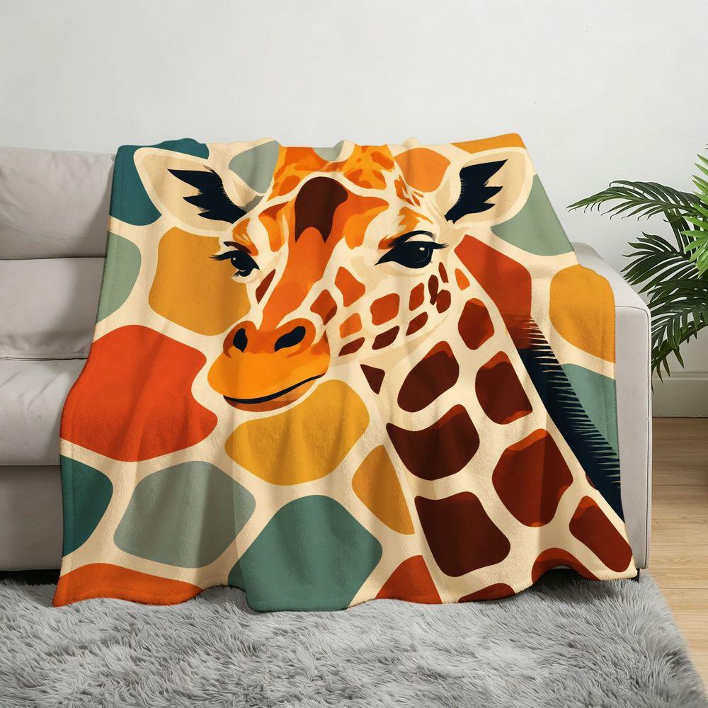 Color Block Giraffe Flannel Throw Blanket Abstract Safari Animal Print Soft Warm Bed Sofa Decor Blanket