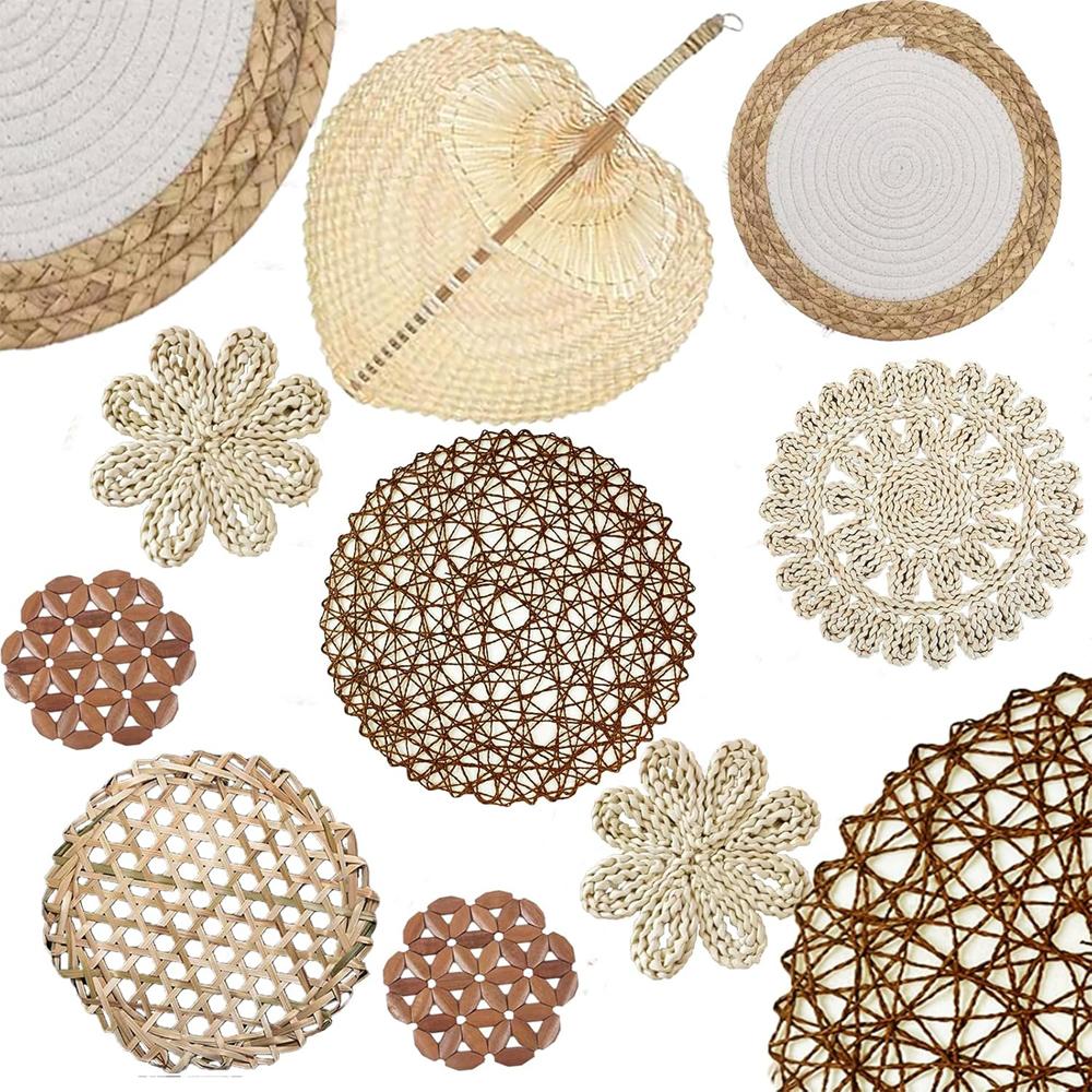10 Adet Doğal Duvar Sepeti Dekor Boho Rattan Yuvarlak Duvar Dekoru El Yapımı Çiftlik Evi Duvar Askısı Dekor Yatak Odası Oturma Bebek Odası İçin
