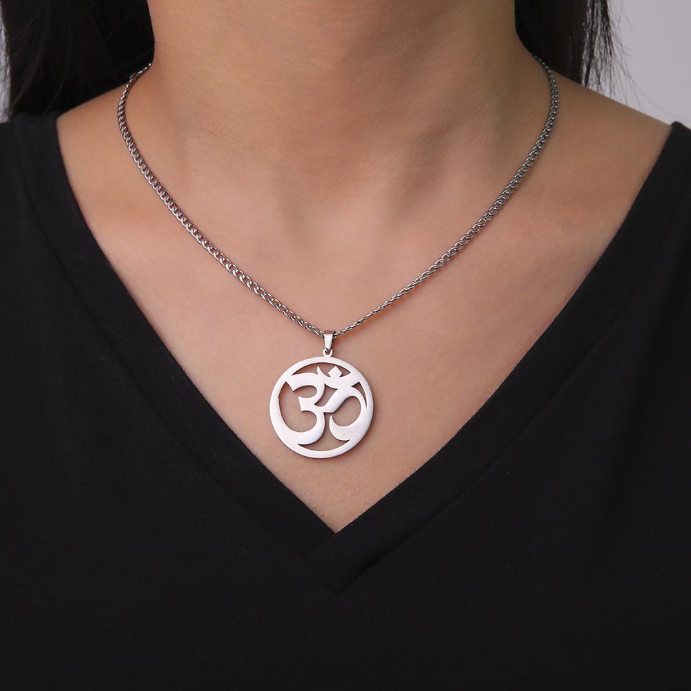 Dawapara Indien Tamil Om Symbol mit Dreizack Anhänger Edelstahl Halskette Om Shiva Symbol Yoga Vintage Talisman Schmuck