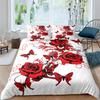 Red Rose Duvet Cover Set Red Flower Gray Background 3D Comforter Cover Valentine's Day Gift King Queen Size For Girls Women Kids