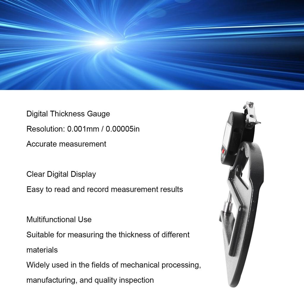 Digital Thickness Gauge 0.001mm 0.00005in Resolution 12.7mm 0.5in Range Aluminum Alloy Dial Thickness Meter