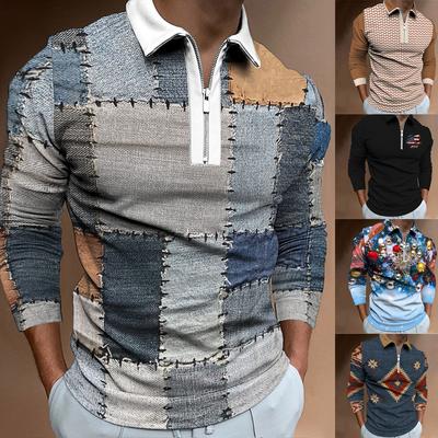 Mode Herren Zip Sweatshirt Lässig Herren Digital 3D Gedrucktes Langarm Polo Top