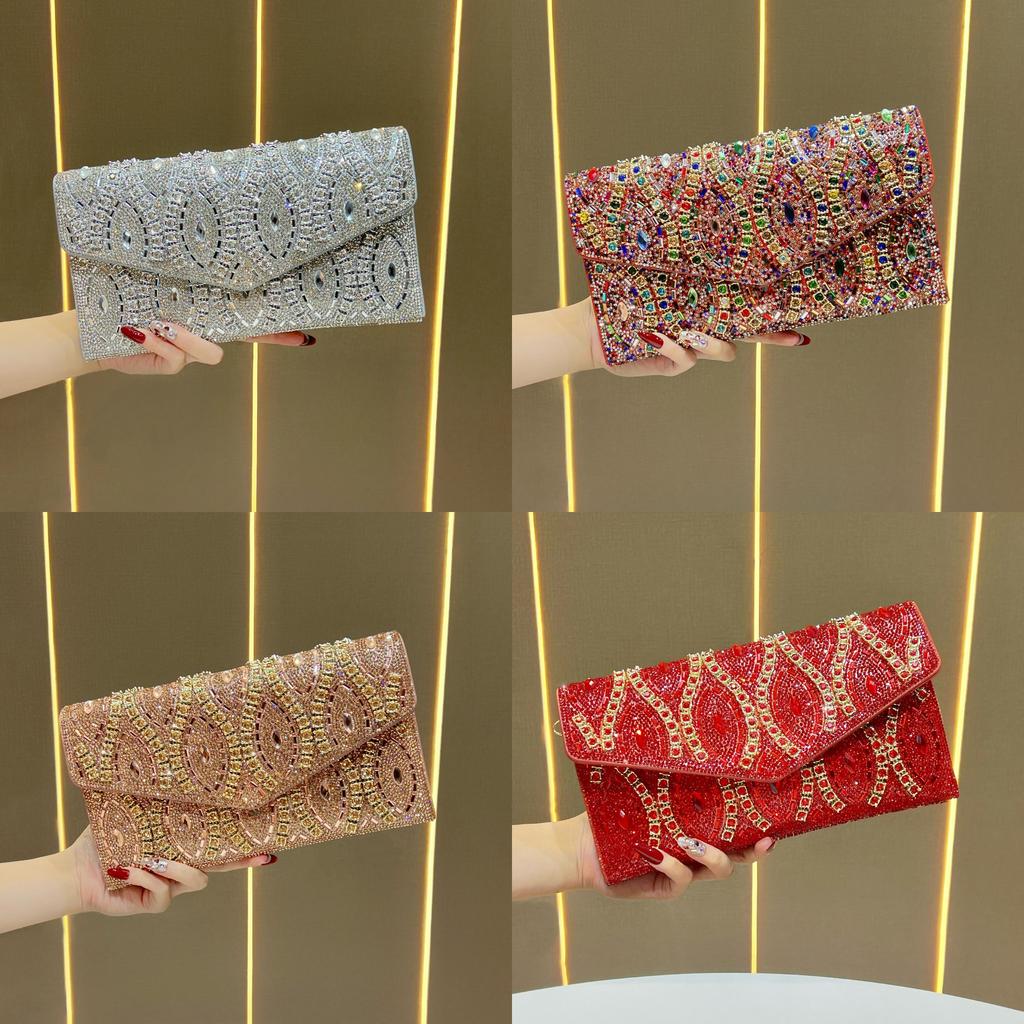 Pochette da Sera Transfrontaliera con Decorazioni in Cristallo e Catena per Eventi Formali