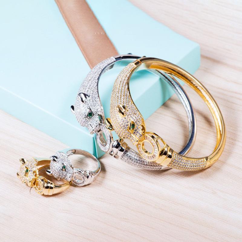 Cerchio Cinturino Zirconio Micro-pavé Bracciale Classico Bianco Zirconio Denaro Leopardo Gioielli Gioielli Testa di Leopardo