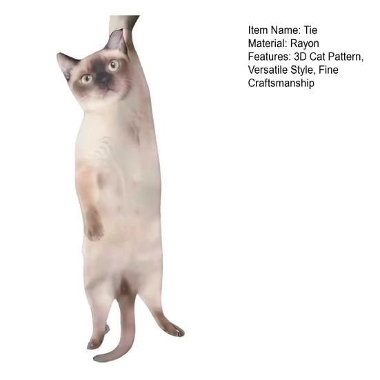 Men Tie Realistic 3D Cat Pattern Smooth Feel Neck Tie Funny Kitten Design Tie Weddings Parties Office Wear