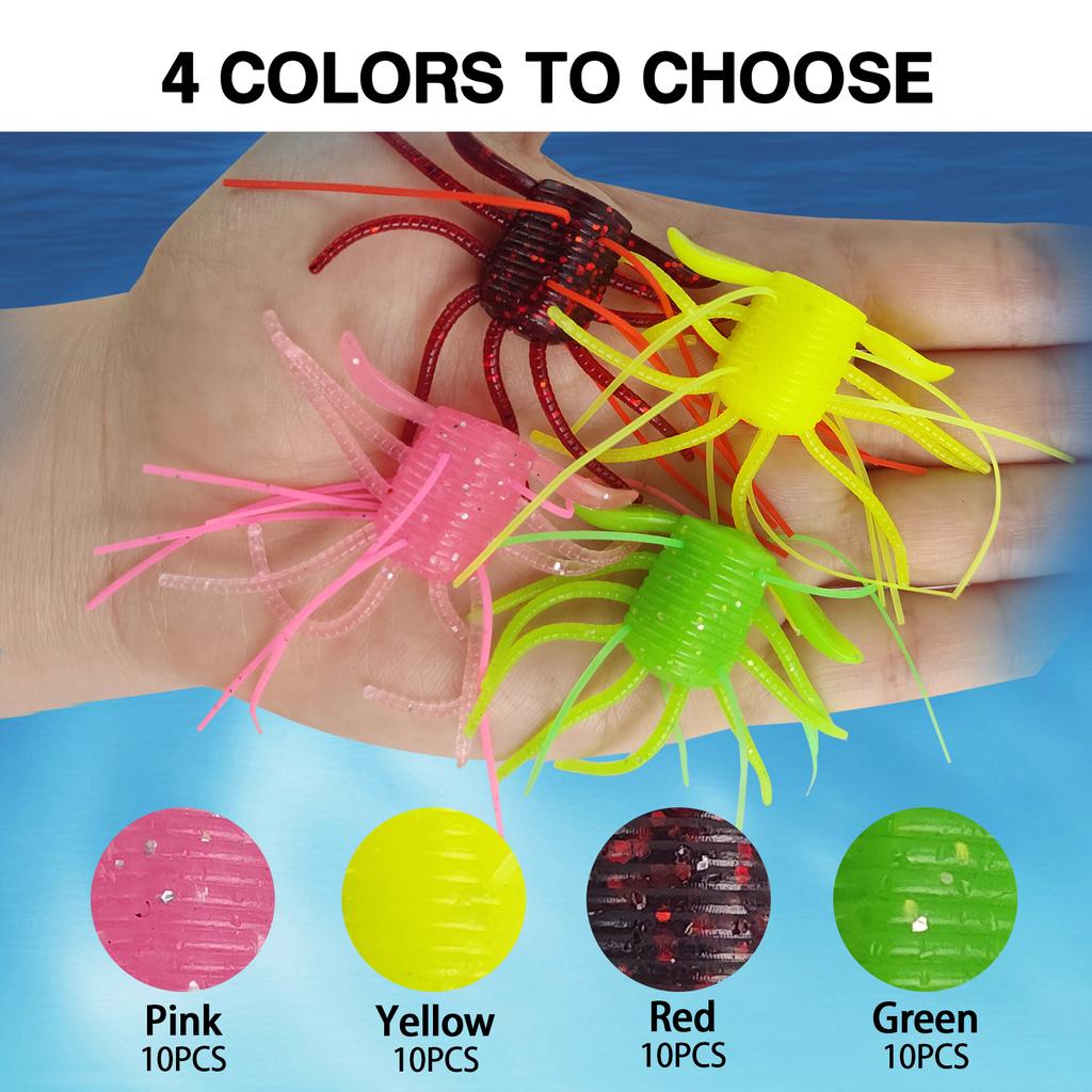 1.8g&2.8g 10pcs Sinking Soft Fishing Lure Wacky Worms with Multiple Tentacles Bass Fishing Artificial Bait Tackle